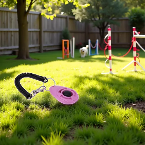 Vista 2 de Jinshining 1 pieza de clicker rosa fácil de usar con botón accesorios de entrenamiento para perros, fuertes y de larga duración, ayuda