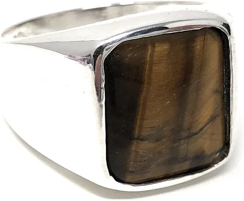 Vista 4 de KAR Anillo de ojo de tigre para hombre de plata esterlina maciza estampada 925K P2G