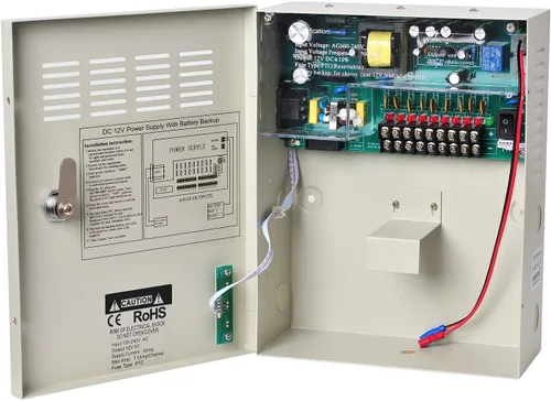 EVERSECU Gabinete de metal de 9 canales de 12 V y 5 amperios CC en caja regulada UPS unidad de fuente de alimentación con enlace de batería de