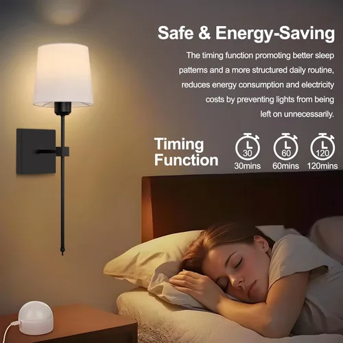 Vista 3 de Juego de 2 apliques de pared a pilas, luces de pared recargables inalámbricas negras con bombillas RGB recargables regulables, lámpara de pared