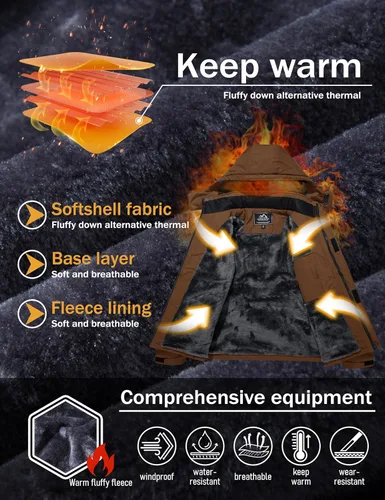 Vista 3 de MAGCOMSEN - Chaqueta de invierno para hombre, impermeable, abrigada, con forro polar y múltiples bolsillos