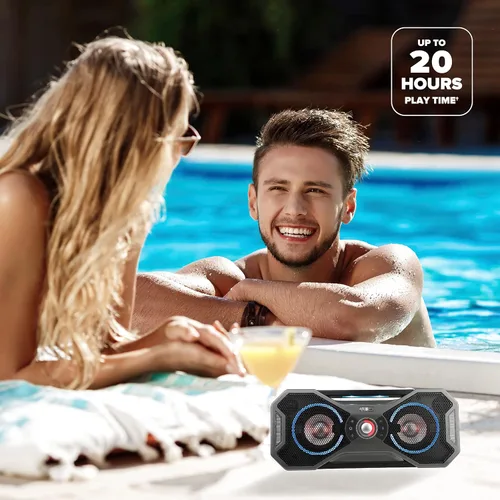 Vista 6 de Altec Lansing Mix 2.0 - Altavoz Bluetooth impermeable con graves fuertes, altavoz portátil para viajes y uso al aire libre, alcance de 100 pies y 20