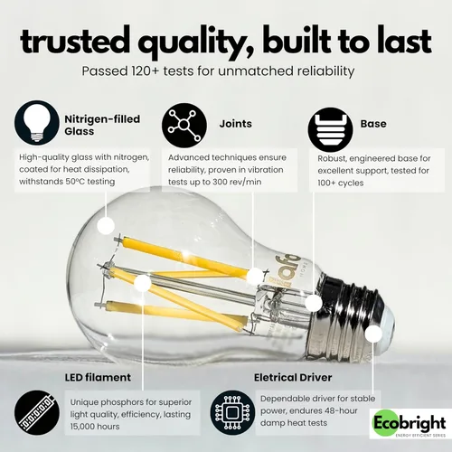 Vista 3 de EcoBright 8PK - Bombilla de filamento LED A19 regulable, 10 W (equivalente a 100 W), base E26, 1100 lúmenes, CRI90+, vidrio transparente sin