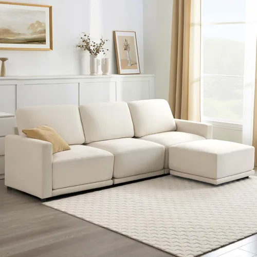 Vista 10 de Sofá modular de 79 pulgadas para sala de estar pequeña, sofá moderno en forma de L con otomana, juego de sofá de felpilla de 3 piezas para muebles