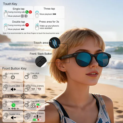 Vista 8 de Gafas Inteligentes con Cámara, Gafas AI, Gafas Bluetooth, Lentes Reemplazables, Batería de 48H para Viajes, Conferencias y Vlogging. Traducción