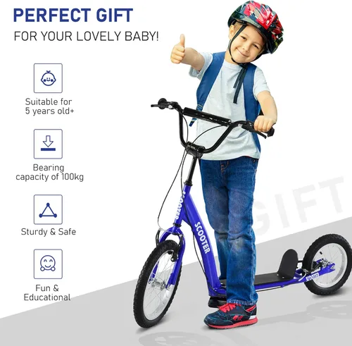 Vista 5 de Aosom Youth Scooter Kick Scooter for Kids 5+ with Adjustable Handlebar 16" Front and 12" Rear Dual Brakes Inflatable Wheels