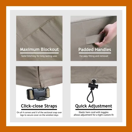 Vista 5 de Funda modular resistente para exteriores, 104 x 83 pulgadas, protector de sofá modular 600D impermeable para patio, fundas en forma de L, Caqui
