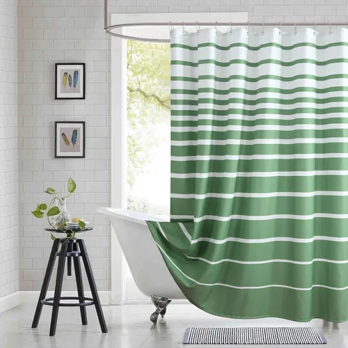 Vista 12 de Cortinas de Ducha Negras, Cortinas de Ducha de Poliéster Impermeable con Rayas Horizontales Degradadas en Blanco y Negro Modernas para Baño, 72x72