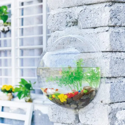 Vista 4 de ULTECHNOVO Cuenco de peces de pared, peces de pared, para colgar en la pared, acrílico transparente, betta, acuario, pared, maceta, decoración