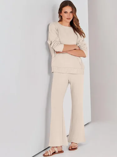 Vista 9 de ANRABESS Conjunto de 2 piezas para mujer, sudadera de manga larga con bolsillo y pantalones de pierna ancha a juego