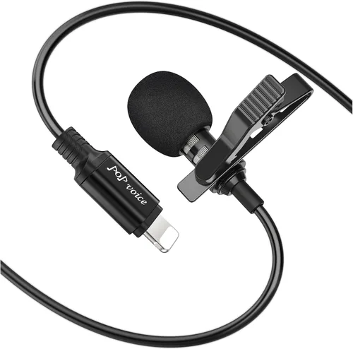PoP voice Micrófono profesional para iPhone, micrófono omnidireccional de solapa Lavalier para iPad, iPod, micrófono de condensador para grabación