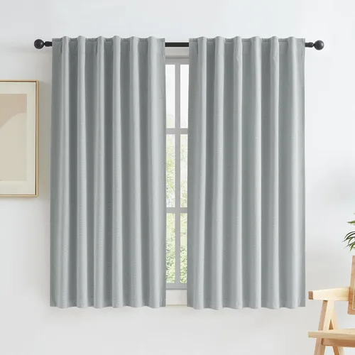 Vista 19 de KEQIAOSUOCAI - Cortinas opacas naturales de 108 pulgadas de largo, cortinas modernas con pestaña trasera, paneles plisados para sistema de cortina