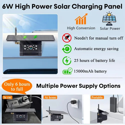 Vista 4 de Cámara de respaldo RV con magnético solar: larga distancia sin retardo de señal, monitor de teclas táctiles de 7 pulgadas con grabación, cámara