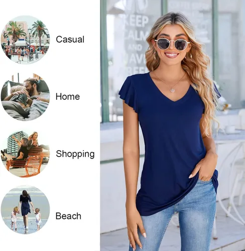 Vista 5 de HOTGIFT Camiseta de manga corta para mujer, estilo casual, para playa, plisada, para leggings