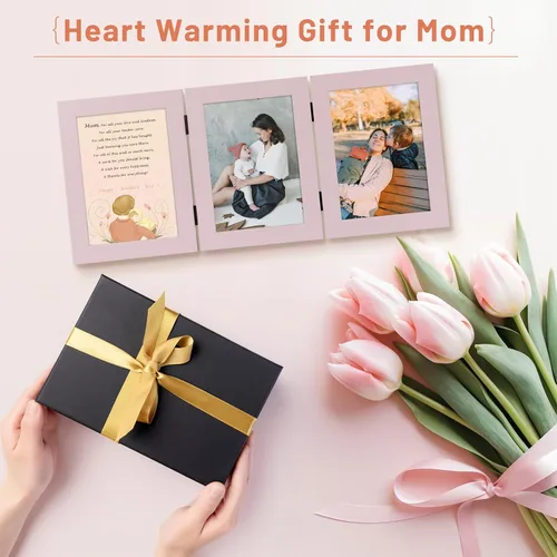 Vista 100 de Golden State Art - Marco decorativo con bisagras para mesa, escritorio, 3 aberturas verticales, con cristal real