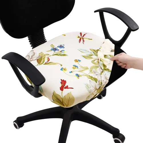 Vista 21 de Smiry Fundas de asiento impresas para silla de computadora de oficina, ajuste elástico, universal para silla giratoria de escritorio, lavables, Beige
