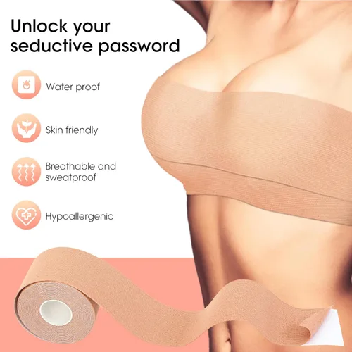 Vista 2 de Boobtape, cinta transpirable de levantamiento de senos, cinta corporal, pétalos de pecho de satén, sujetador adhesivo reutilizable de silicona