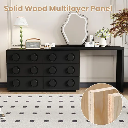Vista 5 de Escritorio de maquillaje con espejo y luces de 3 colores, mesa de tocador extensible con 6 cajones, tocador moderno con espejo de maquillaje LED