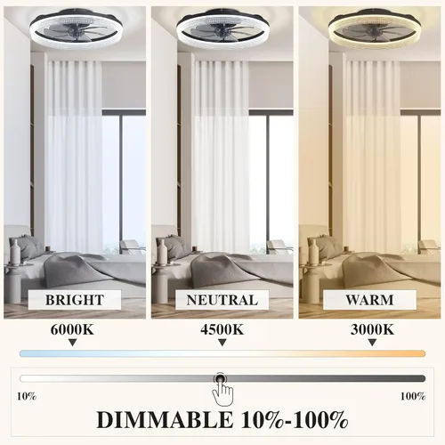 Vista 2 de Ventiladores de techo con luces y control remoto Fandelier - Negro 20'' de montaje al ras de perfil bajo, ventiladores de techo modernos