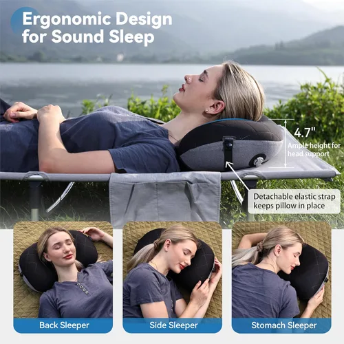 Vista 3 de MARCHWAY Almohada de acampada ultraligera inflable con funda lavable suave, almohada de aire portátil y compresible compacta para dormir al aire