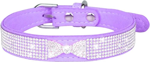 Vista 20 de Lindo collar para perro con diamantes de imitación brillantes, elegante collar de cristal con purpurina bonita joya suave para perros de raza