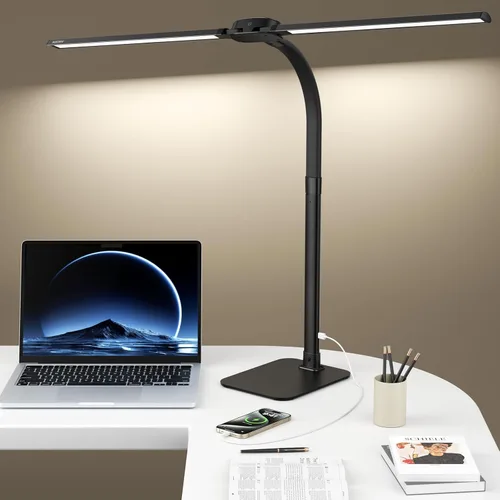 Vista 10 de Kary Lámpara de escritorio LED con base, luz de arquitecto para el cuidado de los ojos para la oficina en casa, lámpara de tareas de 12 W con cuello