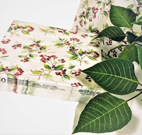 Vista 6 de Servilletas de acebo de 13 x 13 pulgadas, servilletas de Navidad para Decoupage, servilletas de papel de Navidad, servilletas de papel desechables