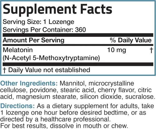 Vista 9 de Bronson Melatonina 10mg Tabletas de disolución rápida con sabor a cereza, pastillas masticables vegetarianas, 100