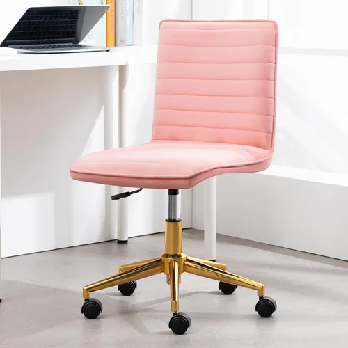 Vista 29 de Furniliving Silla de escritorio de oficina en casa, silla de tocador sin brazos con ruedas de terciopelo suave altura ajustable, cómodas sillas