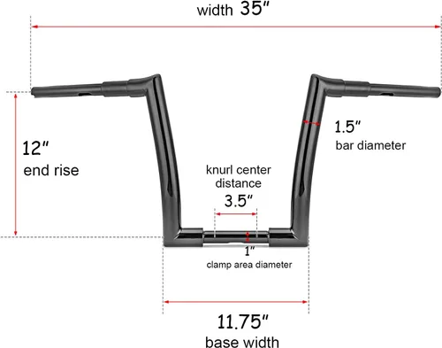 Vista 3 de Mofun Manillares Ape con Elevación de 12 pulgadas, manillares de abrazadera de 1 pulgada, barras gruesas de 1.5 pulgadas compatibles con Harley