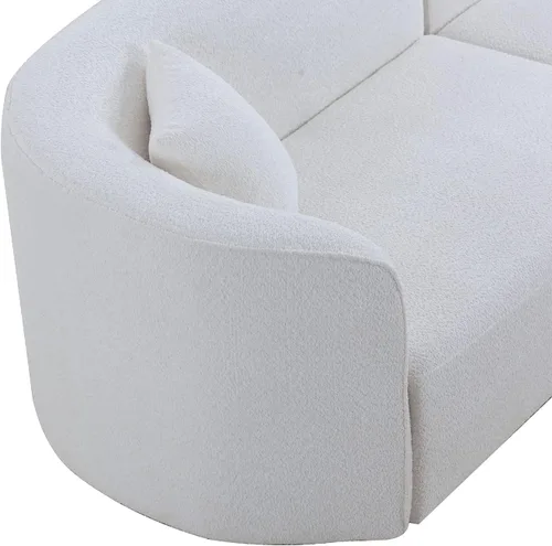 Vista 57 de JUSTONE Sofá de sala de estar curvado moderno de mediados de siglo de 101 pulgadas, sofá de tela Boucle de 4 asientos para dormitorio, oficina, beige