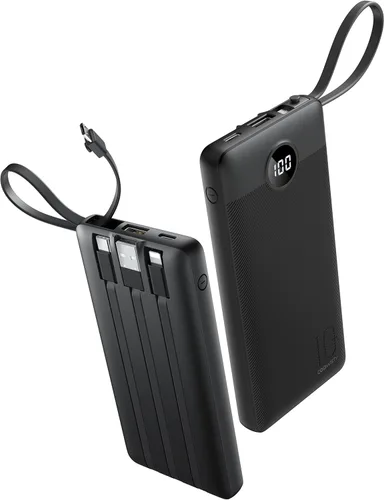 Cargador portátil con cables integrados, banco de energía delgado de 10000 mAh con USB C, batería externa 5 salidas 2 entradas pantalla LED Negro