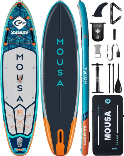Vista 8 de MOUSA 11'6“x35 Extra Wide Inflatable Stand Up Paddle Board, Stable Long SUP for 2 People/Family, Shoulder Strap, 3/5 Handles, 100L Backpack