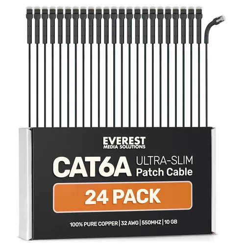 Vista 12 de Everest Cables de parcheo Ethernet Cat6a ultra delgados 1 pie (paquete de 10) Amarillo - Cable de parcheo Cat 6a de 10GB - Cable Ethernet flexible