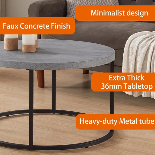 Vista 12 de CENSI Mesa auxiliar redonda de 31.5 pulgadas, moderna mesa central industrial de madera de roble natural para sala de estar, patas de metal