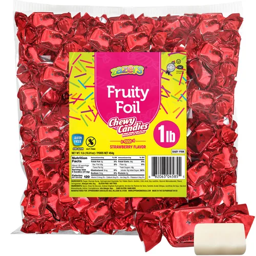 Vista 10 de Zazers Caramelo masticable de caramelo marrón – Bolsa de 1 libra de caramelo masticable Zazers Fruity Foil – Sabor caramelo, envuelto