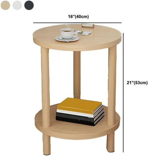 Vista 2 de Mesa auxiliar contemporánea de estilo redondo simple, mesa auxiliar de madera maciza, mesa auxiliar para espacios pequeños, mesitas de noche