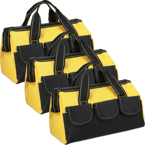 Vista 12 de Sanwuta Paquete de 3 bolsas de herramientas para hombres con parte inferior dura impermeable, bolsa de herramientas de alta resistencia de boca