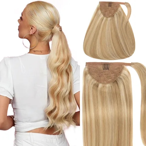 Caliee Extensión de cabello humano Remy de 14 pulgadas, con reflejos P12/60A, color marrón dorado con rubio platino, extensiones de cabello humano