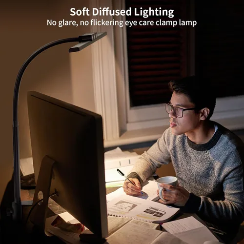 Vista 7 de KableRika Lámpara de escritorio, lámparas de escritorio LED con abrazadera, luces de escritorio de arquitecto para oficina en casa, lámpara
