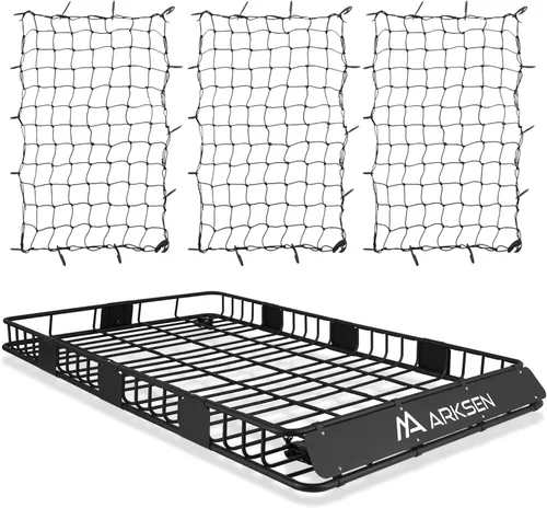 Vista 19 de ARKSEN Portaequipajes de techo universal extra ancho de 30 x 50 x 6 pulgadas, capacidad de 150 libras, resistente, con extensión, canasta