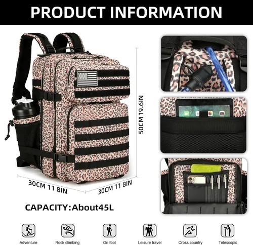 Vista 4 de Militar 45L Tactical Assault Mochila 3 días de asalto paquete con mochila impermeable Molle Mochila para mochilas tácticas