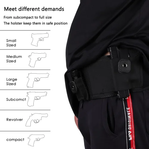Vista 5 de Funda de banda para el vientre para hombres y mujeres - Funda de pistola para transporte cómodo se adapta a Glock, Smith Wesson, Taurus, Ruger y más