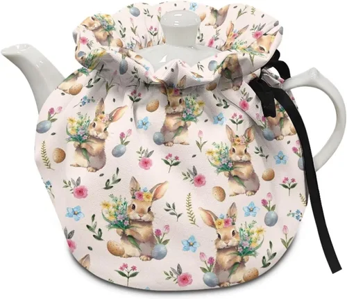 Vista 21 de Tetera acogedora funda térmica aislada para hervidor de agua, calentador de desayuno, lavable a máquina, para tetera, decoración de cocina del Verde