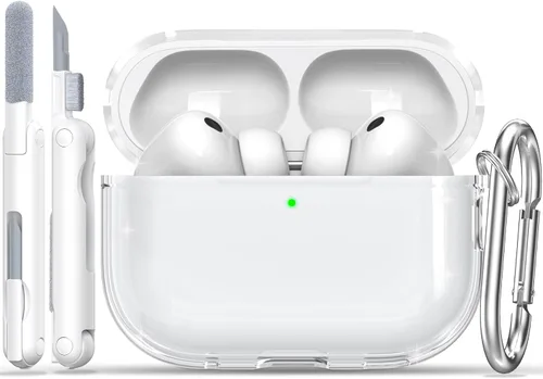 Vista 28 de RFUNGUANGO AirPods Pro - Funda transparente de TPU suave con kit de limpieza y llavero, compatible con Magsafe, funda protectora compatible