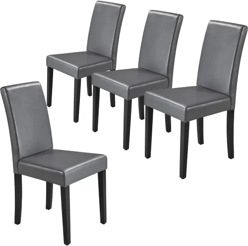 Vista 25 de Yaheetech Juego de 2 sillas de comedor tapizadas de tela Parson con asiento acolchado y patas de madera maciza para comedor/restaurante, gris oscuro