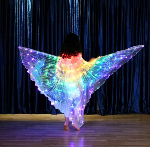 Vista 7 de Alas LED Isis que brillan iluminan disfraces de carnaval, Halloween, disfraces de alas de mariposa con palos telescópicos