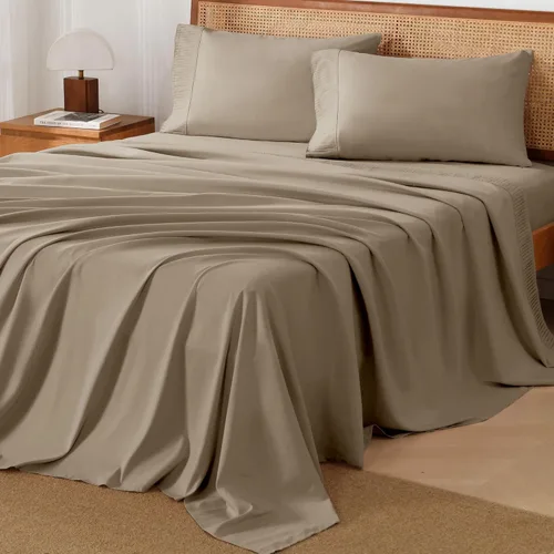 Vista 19 de Juego de sábanas Andency tamaño Queen de 4 piezas, sábanas súper suaves color Avena para cama tamaño Queen, juego de sábanas Queen de microfibra