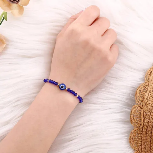 Vista 3 de SUMMER LOVE Handmade Dainty Evil Eye Bracelets Pack-2 Bulk Set for Women Girls Kabbalah Protection (Navy blue1#-2pcs)