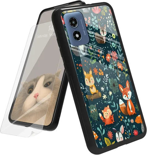 Vista 68 de Funda para Motorola Moto G Play 4G 2024 con protector de pantalla, parte trasera de vidrio templado + funda de silicona suave TPU absorción